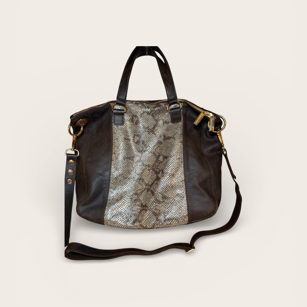 Hammitt Daniel Large Brown and Snake Print leather Shoulder Bag